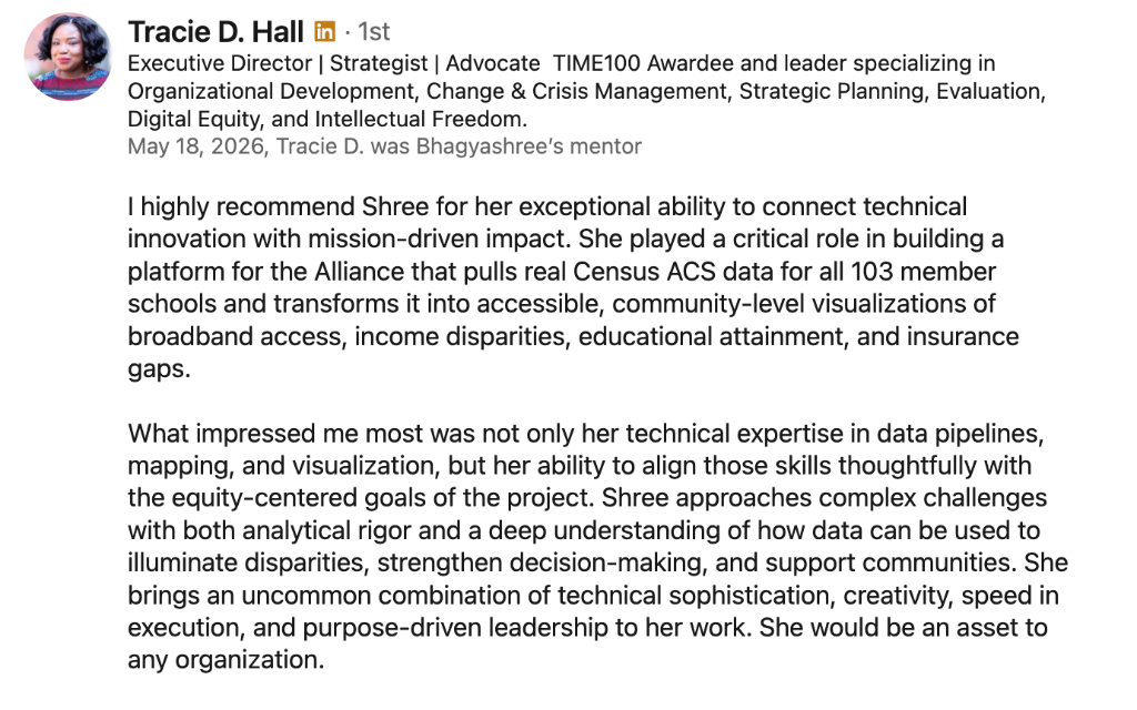Recommendation from Tracie D. Hall